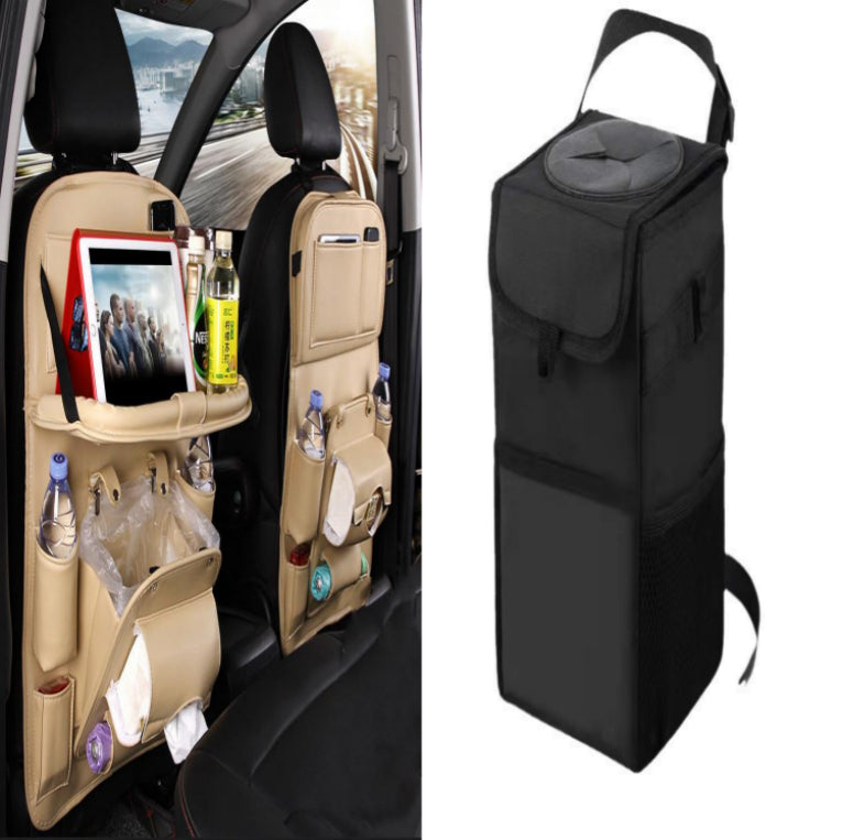 PU Leather Car Storage Bag Multifunction Seat Back Tray Hanging Bag Waterproof Car Organizer Automotive Interior Accessories